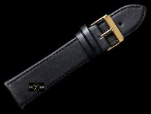 Pasek skórzany do zegarka - czarny/złoty - 18mm